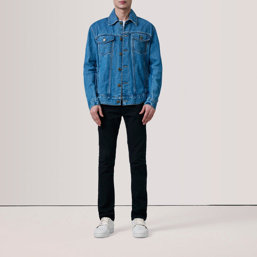 Conard أزرق Denim Trucker جاكيت جلد رجالي