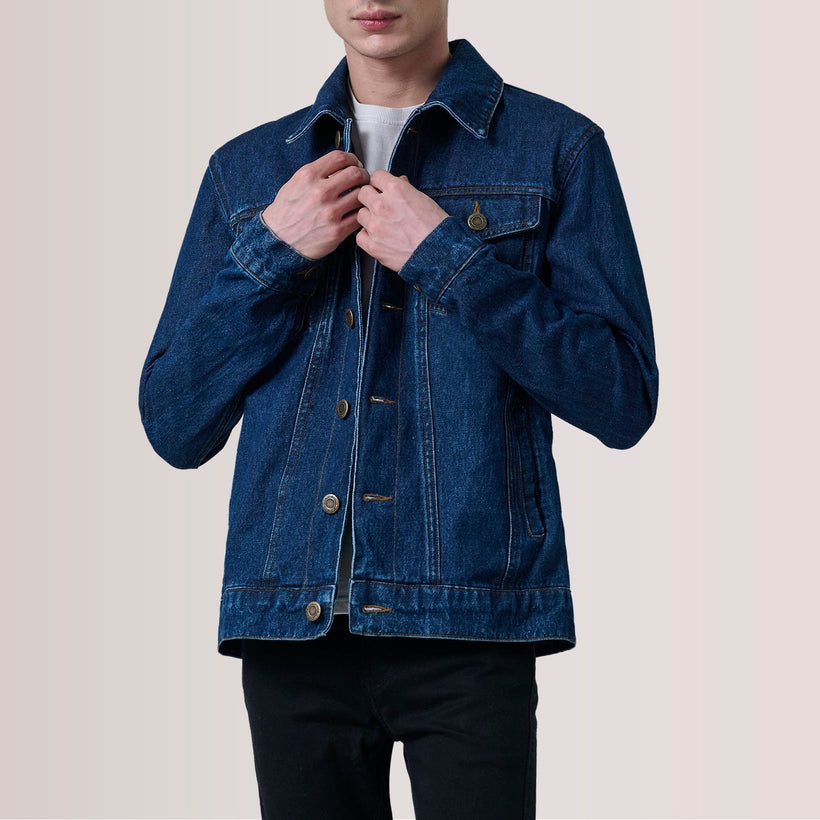 Conard Dark أزرق Denim Trucker جاكيت جلد رجالي
