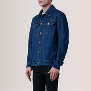 
Conard Dark أزرق Denim Trucker جاكيت جلد رجالي For Men - عرض جانبي يوضح قَصّة الأكمام المريحة