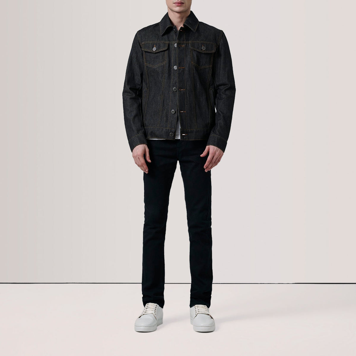 Black Full-Grain leather Jacket - Back View Showing Tailored Shoulder Fit &amp; Clean Hemline