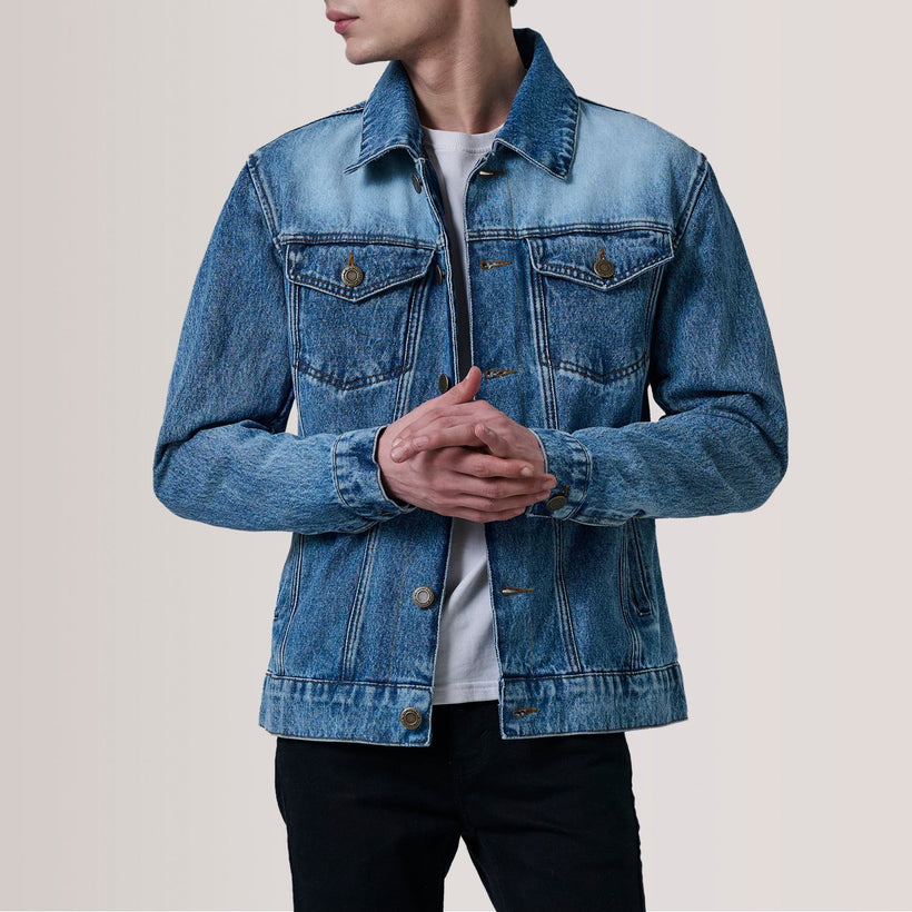 Conard Ice أزرق Denim Trucker جاكيت جلد رجالي