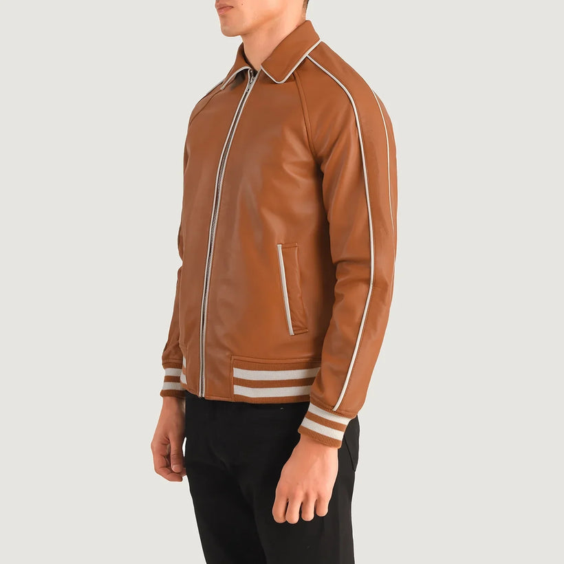 Cooper بيج بني Leather Varsity جاكيت جلد رجالي