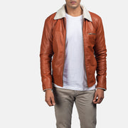 Men's Dan Frost بيج جاكيت فرو شيرلينج رجالي in Brown Sheepskin Leather - Front Profile View &amp; Tailored Silhouette | Buy Online