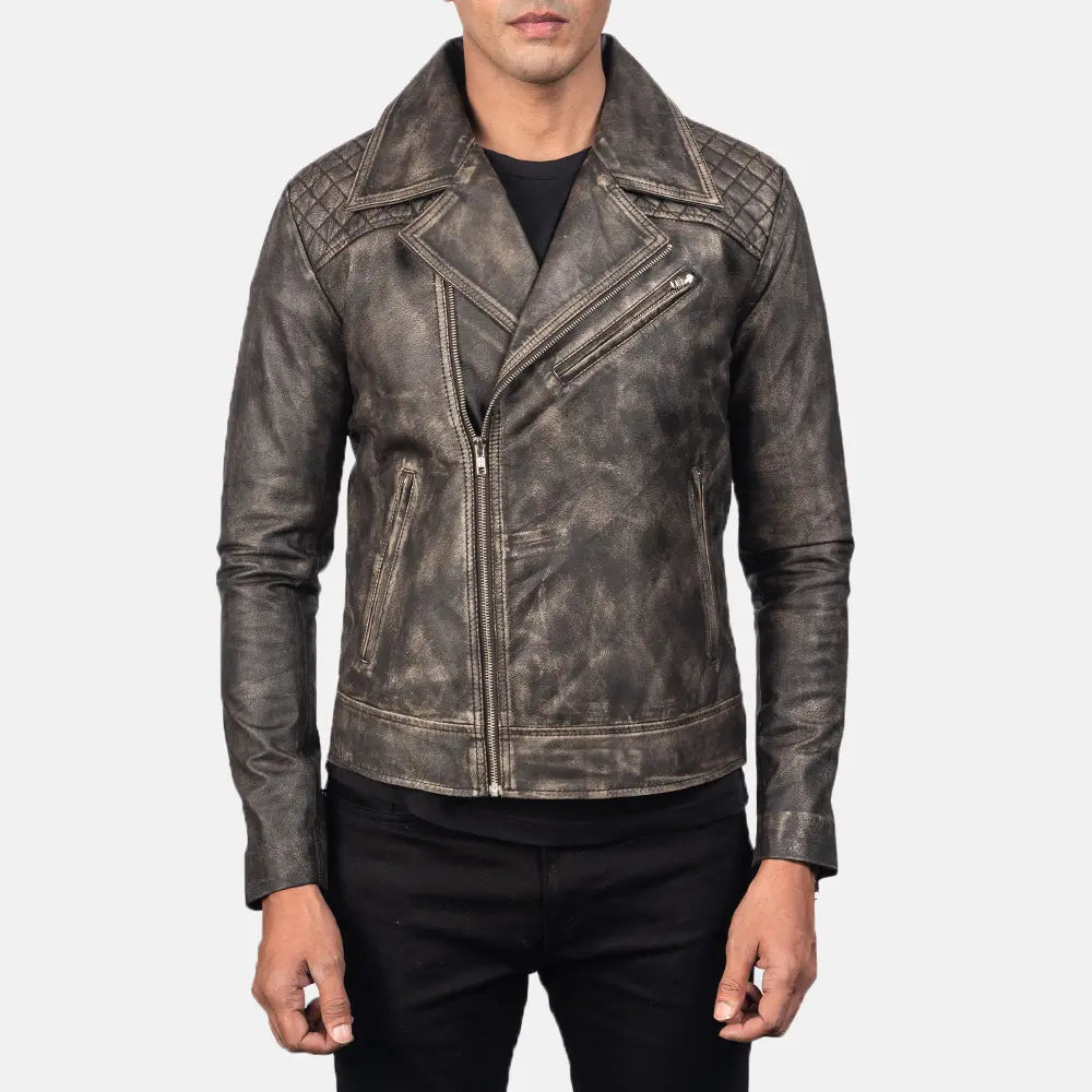 
تفاصيل حرفية لصنع الحاشية في Danny Quilted Brown Leather Biker Jacket
