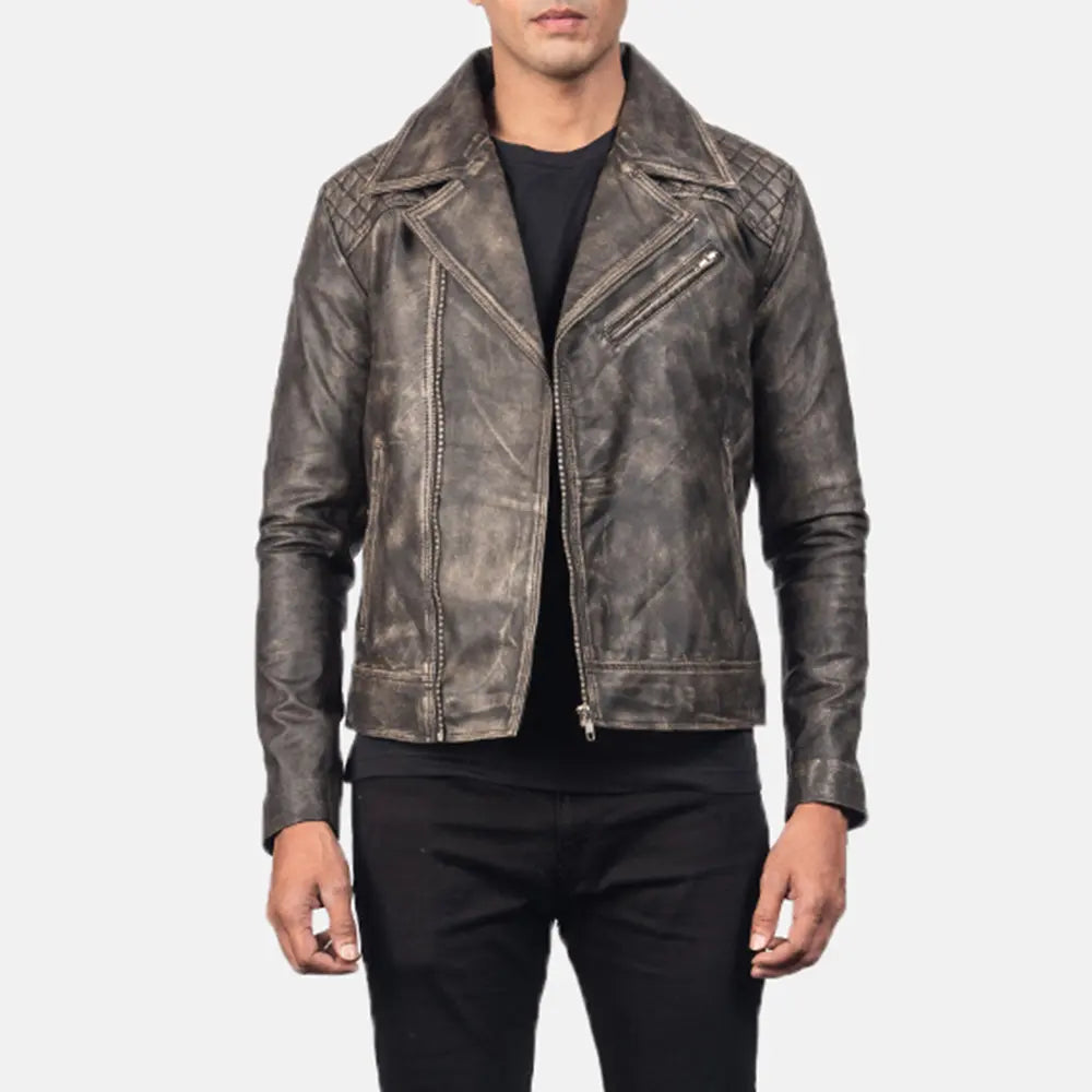 
Danny مبطن ومحاك جاكيت بايكر جلد طبيعي رجالي – alternate product view 4