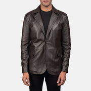 Daron بني بليزر جلد رجالي in Brown Sheepskin Leather - Front Profile View &amp; Tailored Silhouette | Buy Online