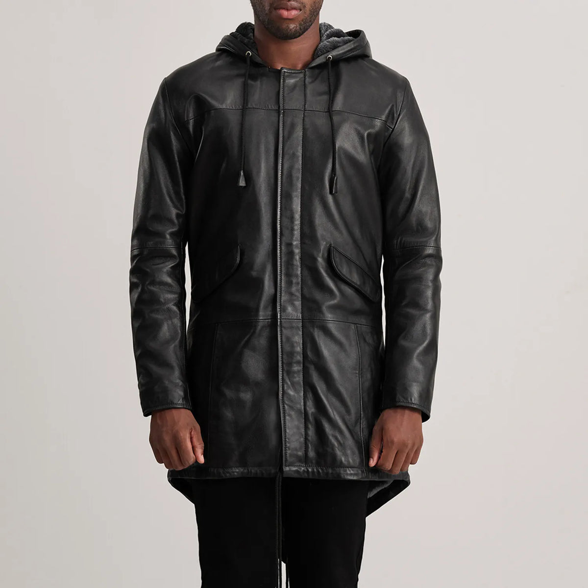 
تفاصيل مقربة of Hooded & Zipper with Placket Hardware on Delvin Tan Leather Parka
