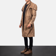 Distressed Brown Semi-Aniline Snuffed Trench Coat - Back View Showing Tailored Shoulder Fit &amp; Clean Hemline