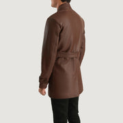 
تفاصيل مقربة of High neck with Belt & Snap button Hardware on Dolf بني جاكيت جلد رجالي