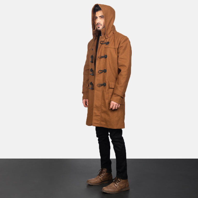 Drake Khaki Wool Hooded Duffle معطف جلد رجالي