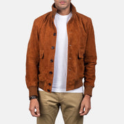 Knit Rib &amp; Hem Craftsmanship Construction Detail on Men's Eaton Brown Suede Bomber Jacket
