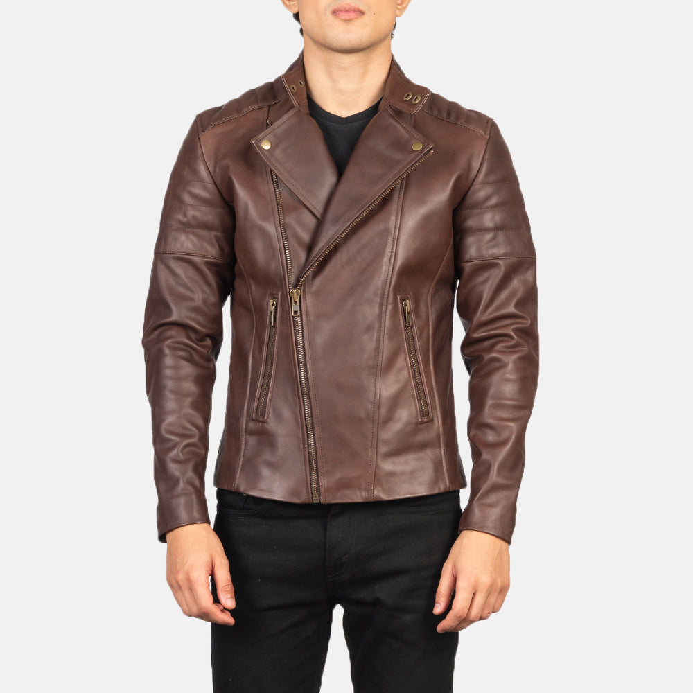 
تفاصيل حرفية لصنع الحاشية في Faisor Mocha Suede Biker Jacket