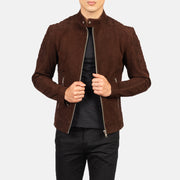 
تفاصيل حرفية لصنع الحاشية في Fernando Quilted Brown Suede Biker Jacket