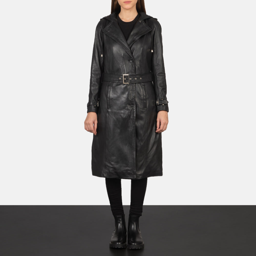 Fixon Hooded Black Trench Coat - عرض جانبي يوضح قَصّة الأكمام المريحة