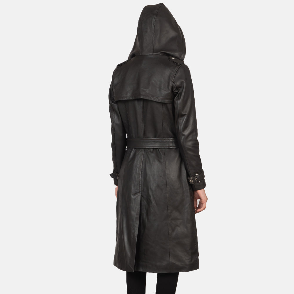 تفاصيل مقربة of Hooded & Button + Belt Hardware on Fixon Hooded Brown Trench Coat