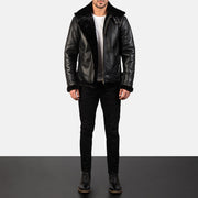 Francis B-3 أسود جاكيت بومبر جلد رجالي – alternate product view 3
