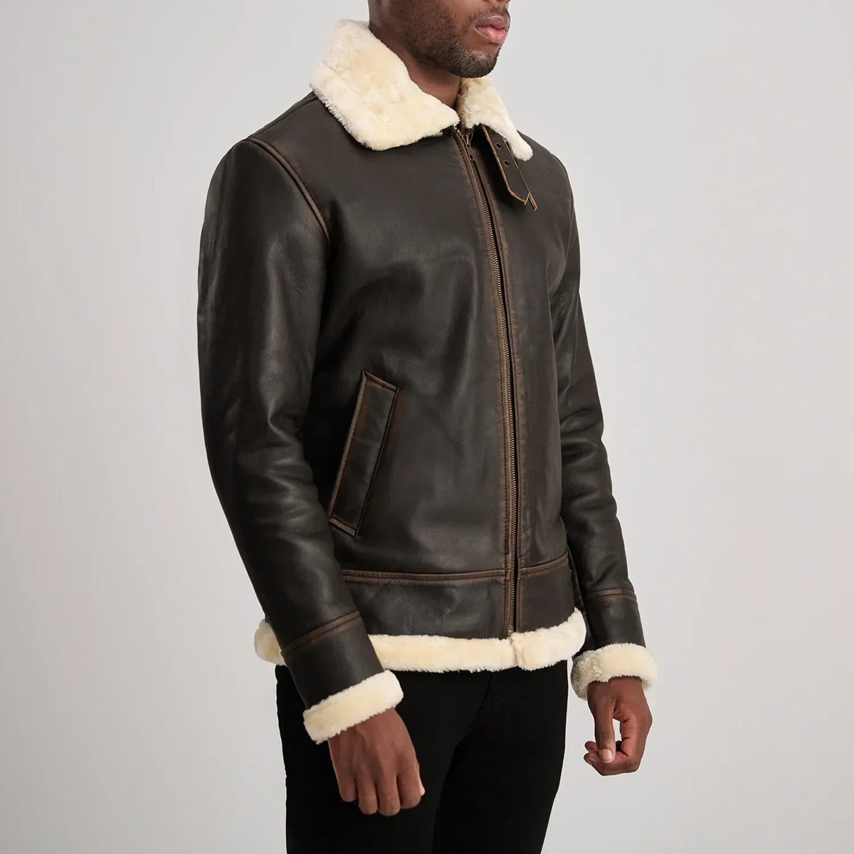 Francis B-3 أسود جاكيت بومبر جلد رجالي – alternate product view 2