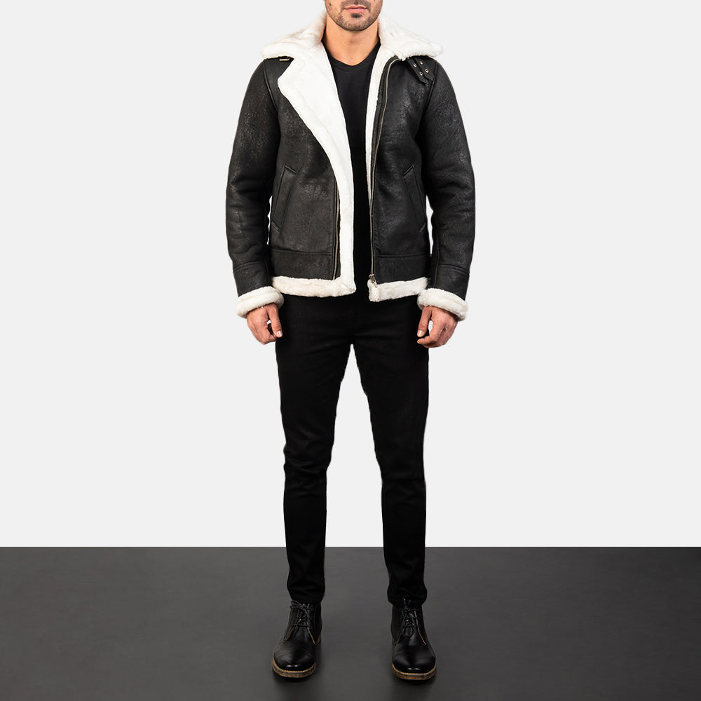 Francis B-3 أسود جاكيت بومبر جلد رجالي – alternate product view 3