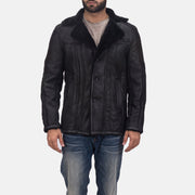 Men's Furcliff Double Face Shearling معطف جلد رجالي - Lateral Side Profile View Showing Sleeve Cut &amp; Athletic Taper Fit