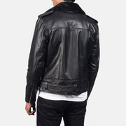 Close-Up Detail of Notch with Removable Fur &amp; Zipper with Waist belt Hardware on Men's Furton Black Leather Biker Jacket