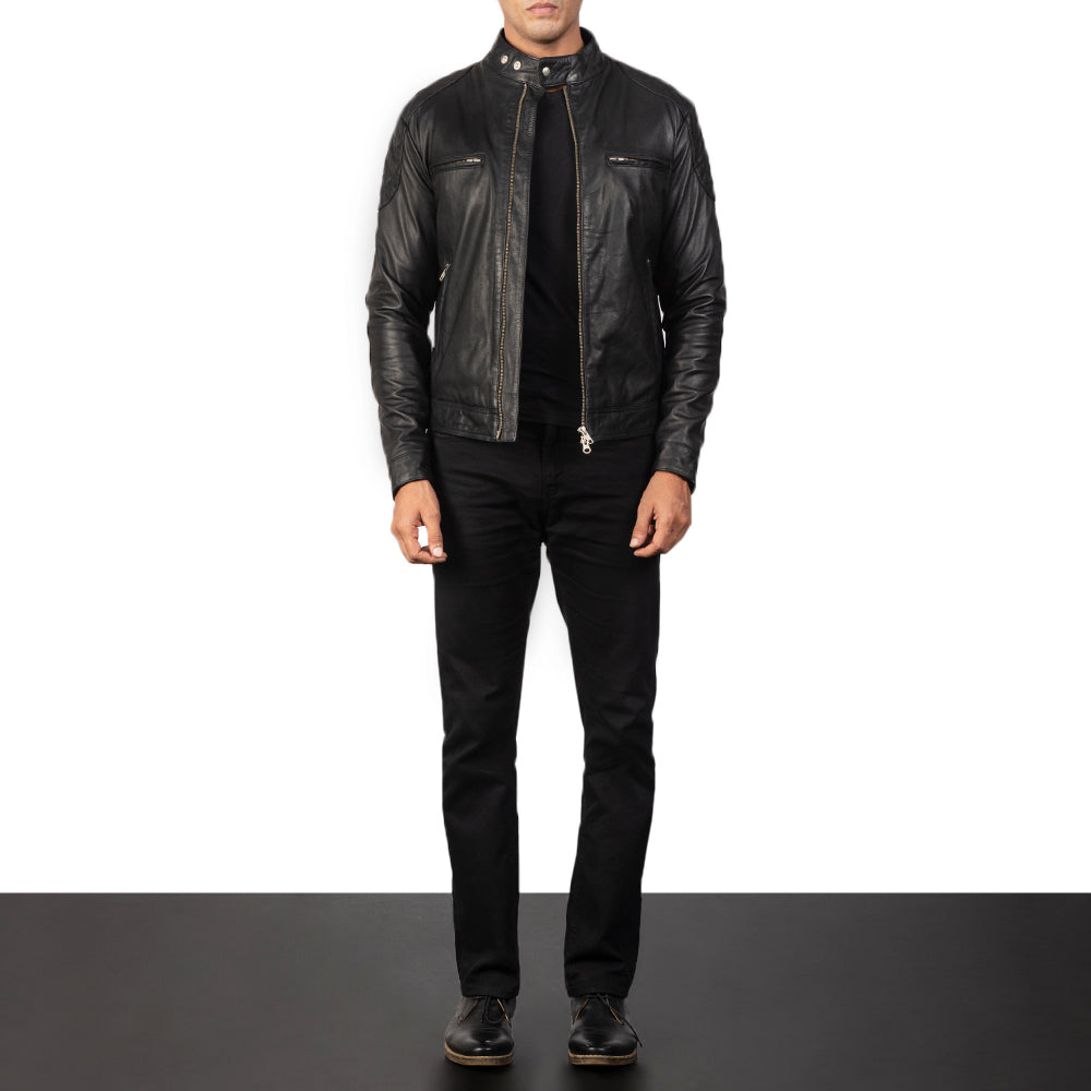 
Gatsby Quilted Black Leather Biker Jacket - عرض جانبي يوضح قَصّة الأكمام المريحة