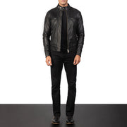 
Gatsby Quilted Black Leather Biker Jacket - عرض جانبي يوضح قَصّة الأكمام المريحة