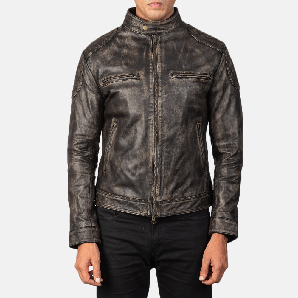 
Gatsby Quilted Distressed Brown Leather Jacket - عرض جانبي يوضح قَصّة الأكمام المريحة