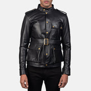 Germain أسود جاكيت جلد رجالي in Black Cowhide Leather - Front Profile View &amp; Tailored Silhouette | Buy Online
