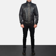 
تفاصيل مقربة of High neck & Zipper Hardware on Glen Street أسود جاكيت بومبر جلد رجالي
