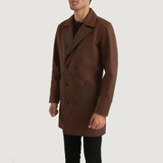 Distressed Brown Cowhide leather Coat - Back View Showing Tailored Shoulder Fit &amp; Clean Hemline