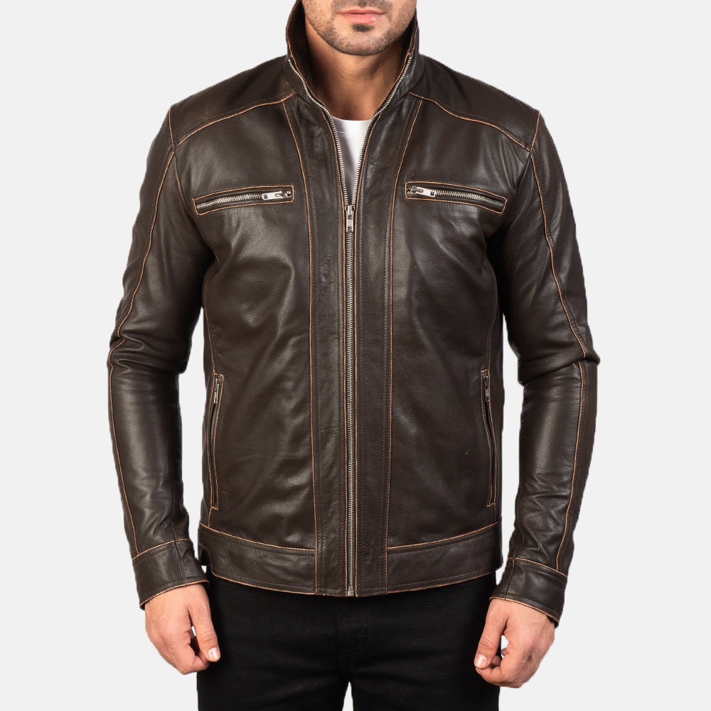 Hudson جاكيت بايكر جلد رجالي – alternate product view 4