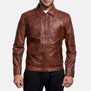 Open hem &amp; Hem Craftsmanship Construction Detail on Men's Inferno بني جاكيت جلد رجالي
