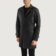 Black Sheepskin leather Coat - Back View Showing Tailored Shoulder Fit &amp; Clean Hemline