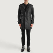 Infinity Black Leather Coat - Lateral Side Profile View Showing Sleeve Cut &amp; Athletic Taper Fit