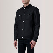 Irwin أسود Waxed Canvas Field جاكيت جلد رجالي For Men - Lateral Side Profile View Showing Sleeve Cut &amp; Athletic Taper Fit
