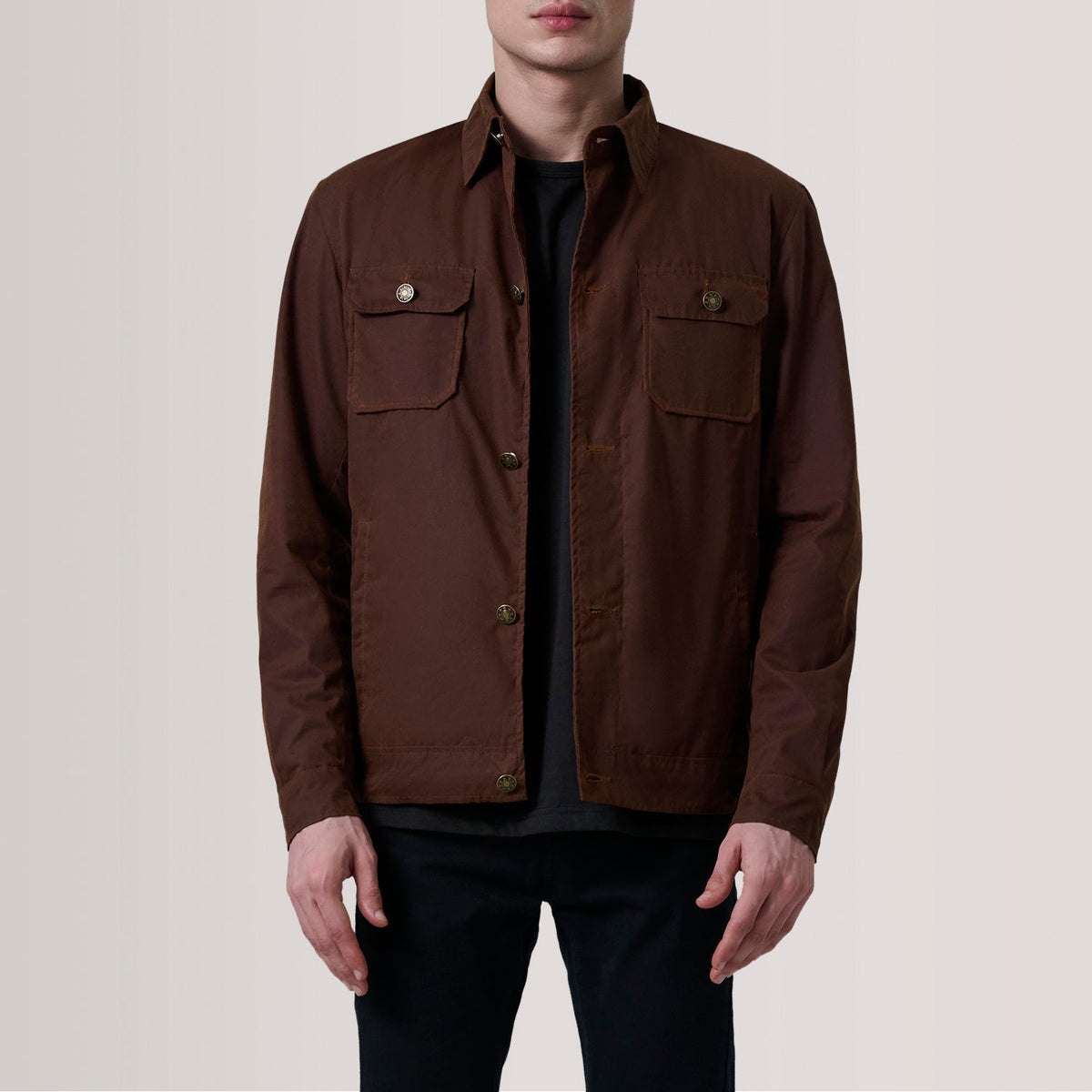 Irwin بني Waxed Canvas Field جاكيت جلد رجالي For Men in Brown Waxed Cotton Canvas - Front Profile View &amp; Tailored Silhouette | Buy Online