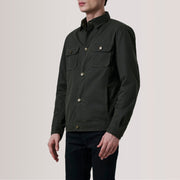 Irwin Olive Waxed Canvas Field جاكيت جلد رجالي For Men - Lateral Side Profile View Showing Sleeve Cut &amp; Athletic Taper Fit