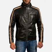 Men's Jack أسود جاكيت بايكر جلد رجالي in Black Sheepskin Leather - Front Profile View &amp; Tailored Silhouette | Buy Online