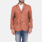 James بيج بني بليزر جلد رجالي in Brown Sheepskin Leather - Front Profile View &amp; Tailored Silhouette | Buy Online