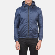 Men's Jimmy Blue Hooded Windbreaker Jacket in Blue Nylon - Front Profile View & Tailored Silhouette | Buy Online