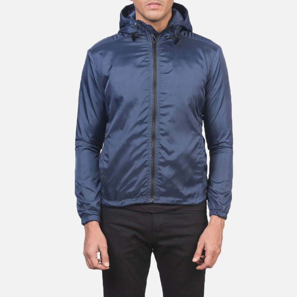 Jimmy Blue Hooded Windbreaker Jacket in Blue Nylon - عرض أمامي وقَصّة مفصلة أنيقة | شراء أونلاين عبر المتجر الرسمي
