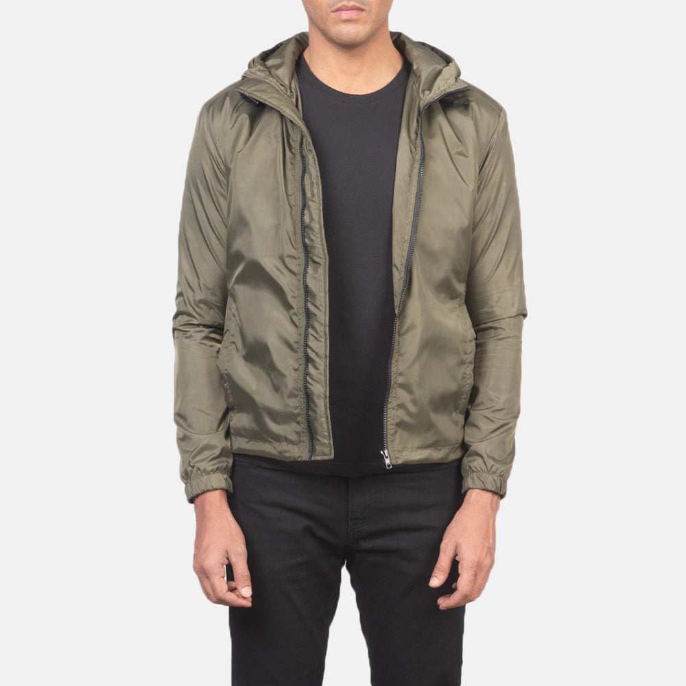 Jimmy Green Hooded Windbreaker Jacket in Green Nylon - عرض أمامي وقَصّة مفصلة أنيقة | شراء أونلاين عبر المتجر الرسمي