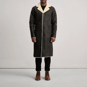 
Kolby Tumbled Brown Shearling Long Coat - عرض جانبي يوضح قَصّة الأكمام المريحة