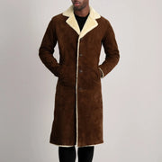 
تفاصيل مقربة of Notch & Button Hardware on Kolby Brown Suede Shearling Long Coat
