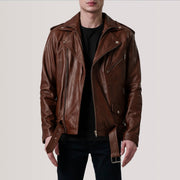 
Kole Waxed بني Leather Double Rider جاكيت جلد رجالي in Distressed Brown Sheepskin Burnished - عرض أمامي وقَصّة مفصلة أنيقة | شراء أونلاين عبر المتجر الرسمي