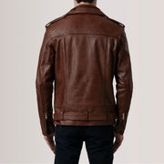
تفاصيل مقربة of Notch & Zipper & Waist Straps Hardware on Kole Waxed بني Leather Double Rider جاكيت جلد رجالي
