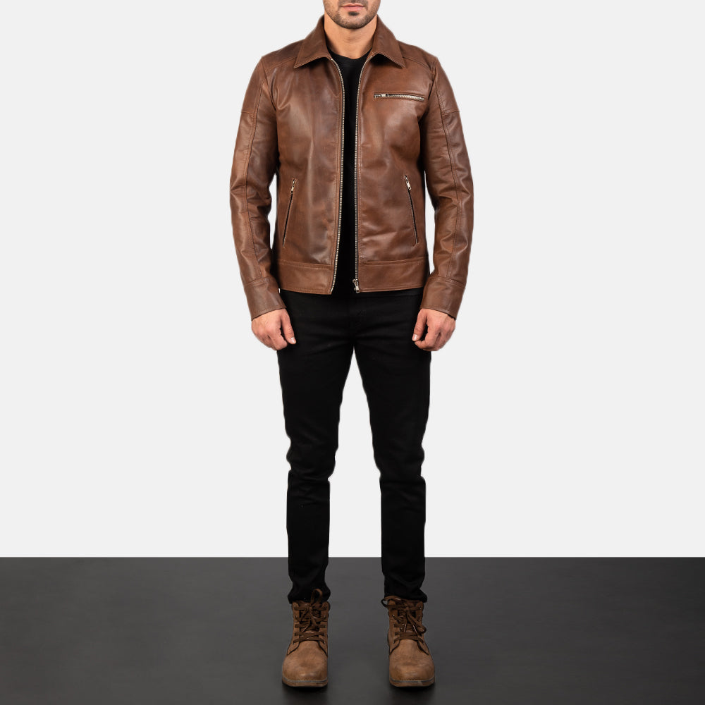 Lavendard جاكيت بايكر جلد رجالي – alternate product view 4