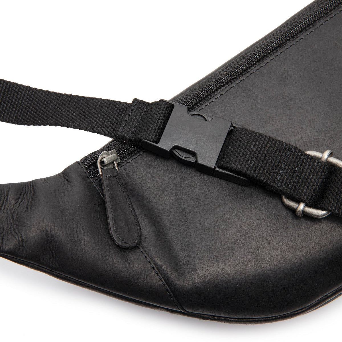 Solid Antique Brass Hardware &amp; Heavy-Duty Dual Zipper Detail on Vernio Full-Grain Leather Belt Bag نسائي