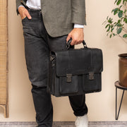 Solid Antique Brass Hardware &amp; Heavy-Duty Dual Zipper Detail on Springfield Full-Grain Leather Briefcase نسائي