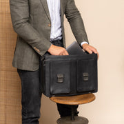 Springfield Full-Grain Leather Briefcase نسائي - Structured Side Profile Showing Gusset Depth &amp; Expansion Capacity